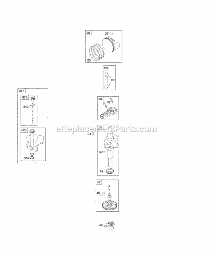 Camshaft Crankshaft Lubrication Piston Rings Connecting Rod Diagram and Parts List for  Briggs and Stratton Engine